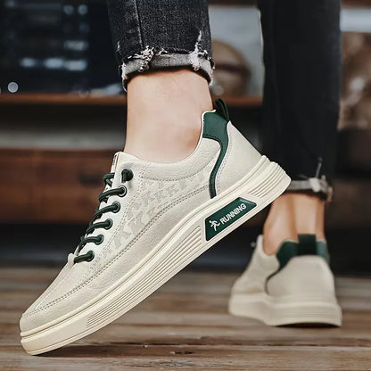 Sneakers with Synthetic Leather and Elevated Rubber Sole