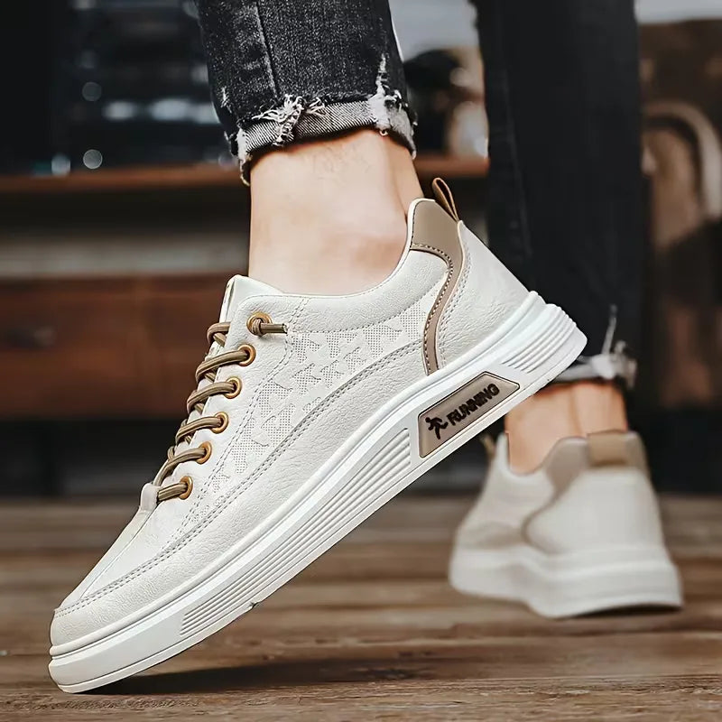 Sneakers with Synthetic Leather and Elevated Rubber Sole
