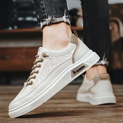 Sneakers with Synthetic Leather and Elevated Rubber Sole