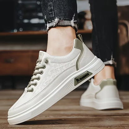 Sneakers with Synthetic Leather and Elevated Rubber Sole