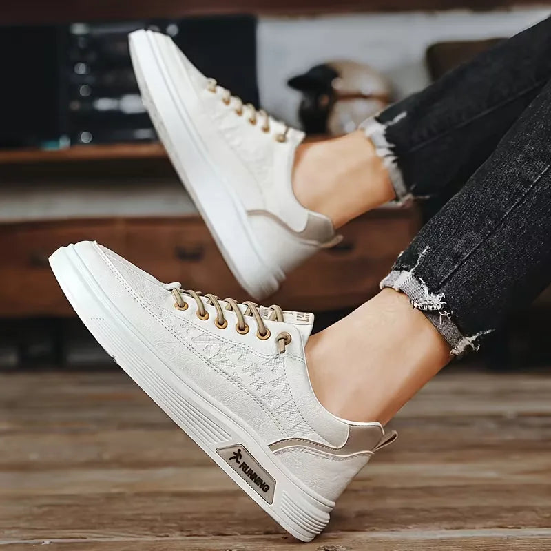 Sneakers with Synthetic Leather and Elevated Rubber Sole