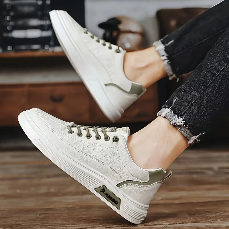 Sneakers with Synthetic Leather and Elevated Rubber Sole