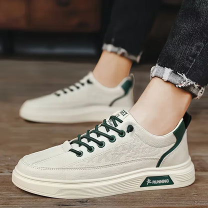 Sneakers with Synthetic Leather and Elevated Rubber Sole