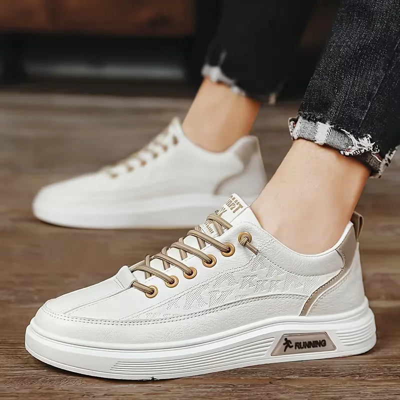 Sneakers with Synthetic Leather and Elevated Rubber Sole