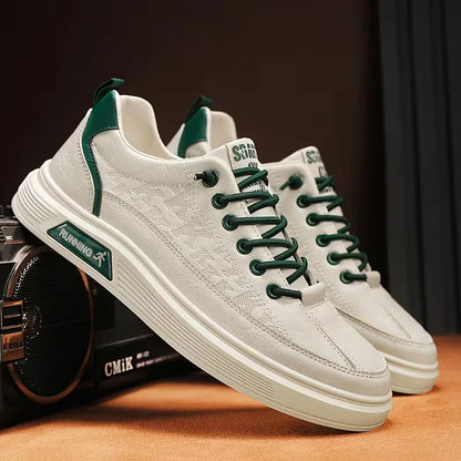 Sneakers with Synthetic Leather and Elevated Rubber Sole
