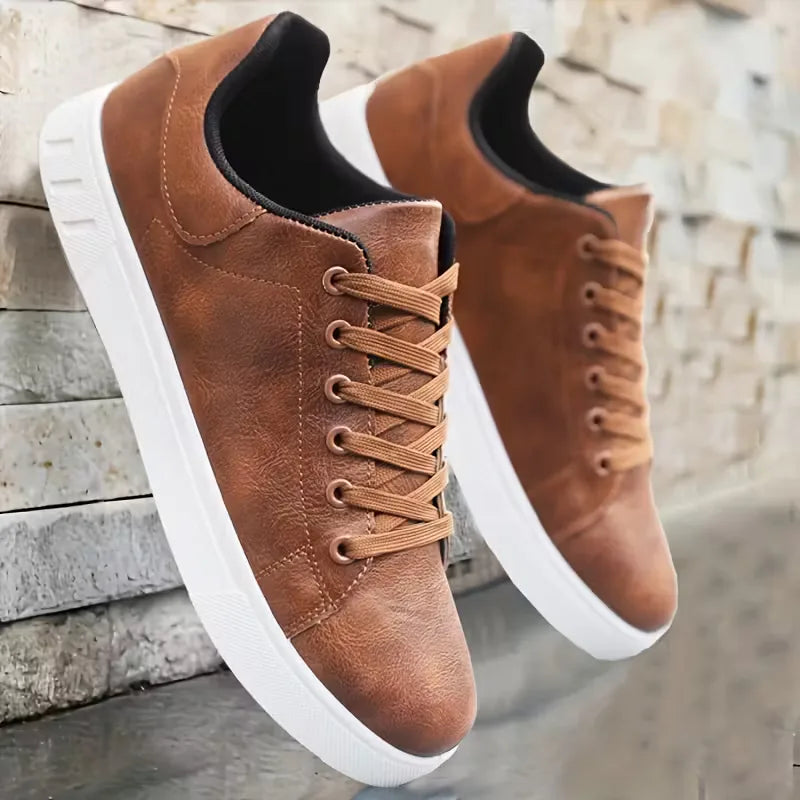 Faux Leather Sneakers with Lace-Up Closure