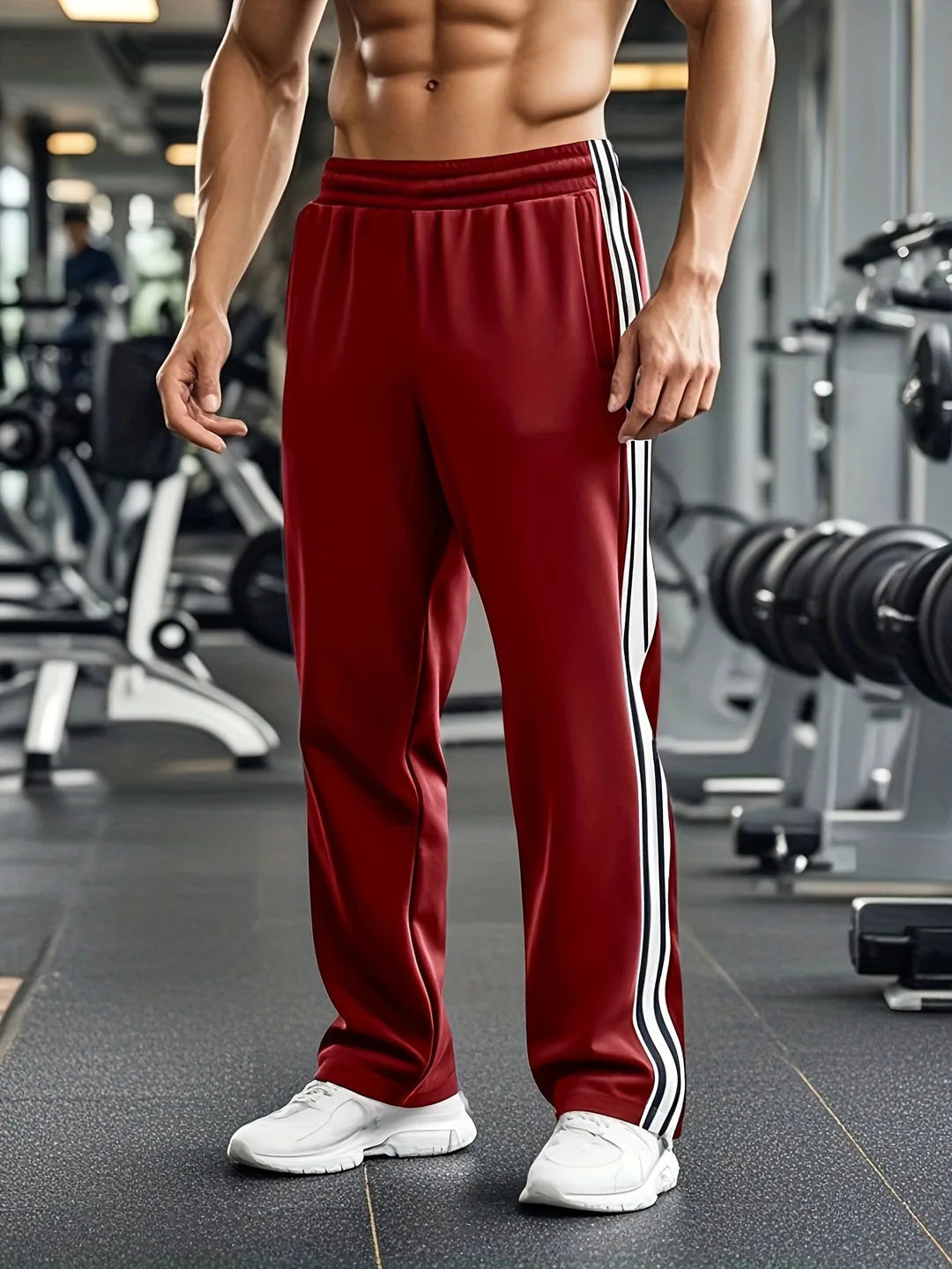 Sports Trousers with Elastic Waistband and Side Stripes
