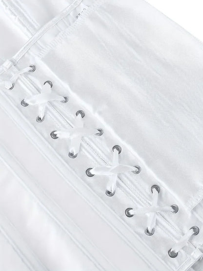 Strapless corset with lace-up and button closure