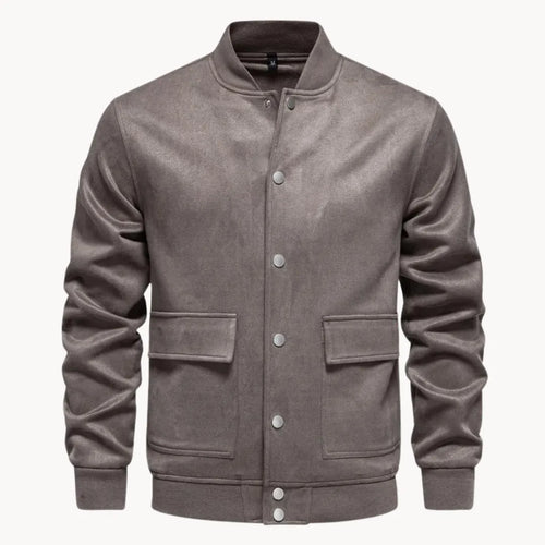 Hugo | Suede bomber jacket with round neck and press stud fastening