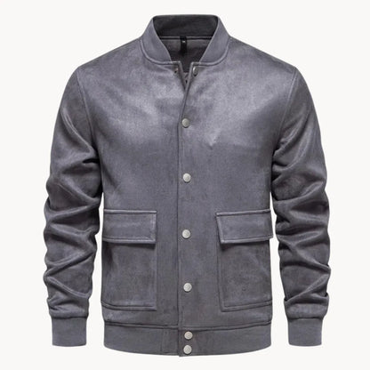 Hugo | Suede bomber jacket with round neck and press stud fastening