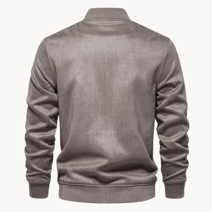 Hugo | Suede bomber jacket with round neck and press stud fastening
