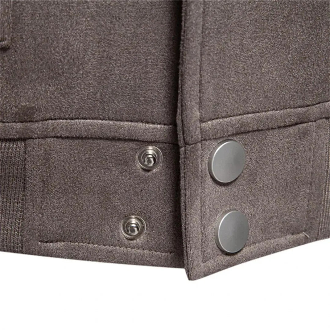 Hugo | Suede bomber jacket with round neck and press stud fastening