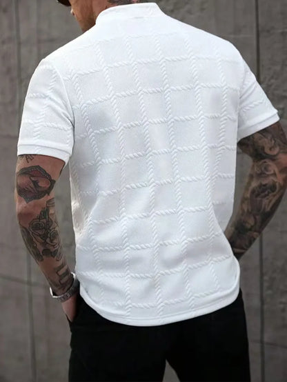 Short-sleeved T-shirt with stand-up collar