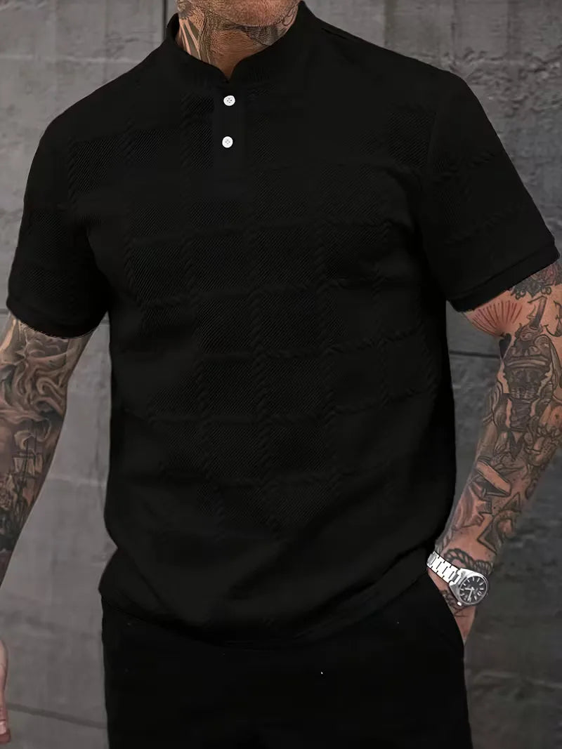 Short-sleeved T-shirt with stand-up collar