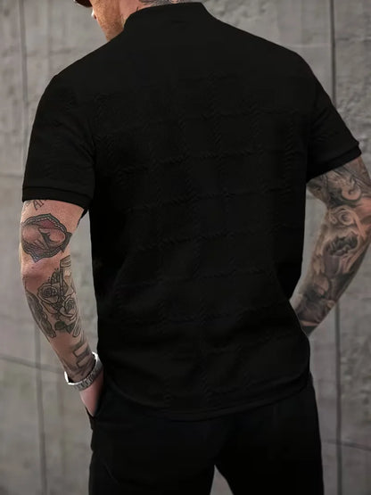 Short-sleeved T-shirt with stand-up collar