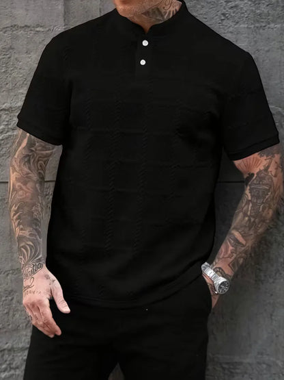 Short-sleeved T-shirt with stand-up collar