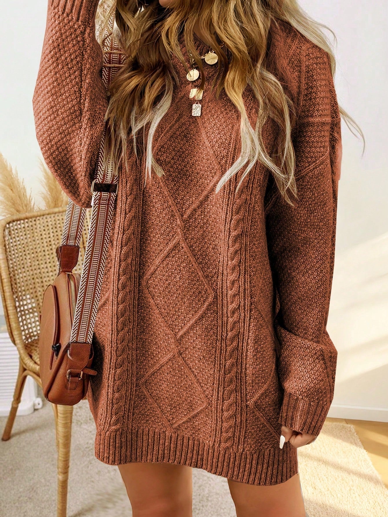 Sweater dress with cable pattern and ribbed finish