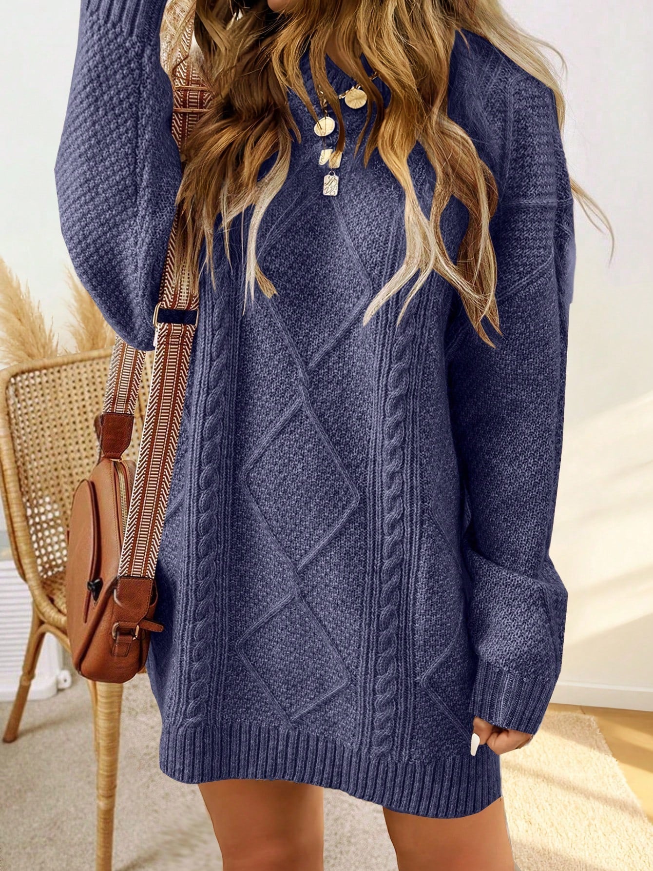 Sweater dress with cable pattern and ribbed finish