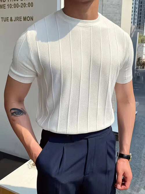 Short Sleeve Jumper with Vertical Rib Structure