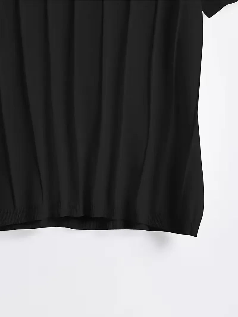 Short Sleeve Jumper with Vertical Rib Structure