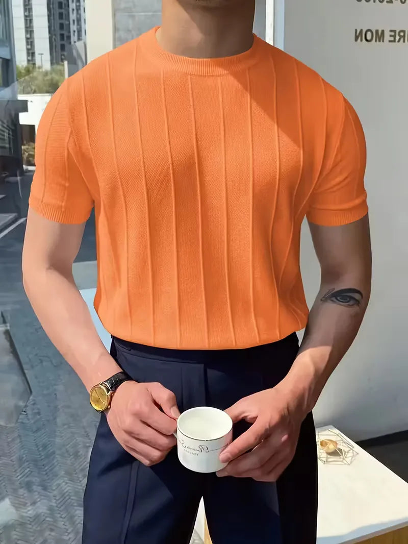 Short Sleeve Jumper with Vertical Rib Structure
