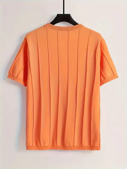 Short Sleeve Jumper with Vertical Rib Structure