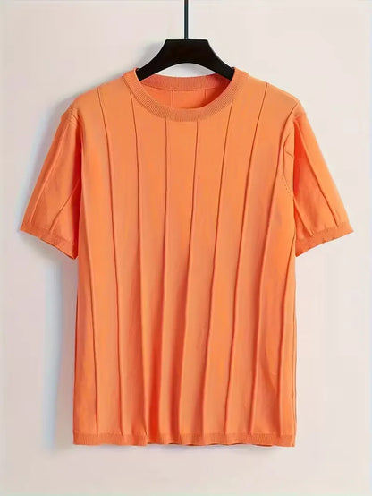 Short Sleeve Jumper with Vertical Rib Structure