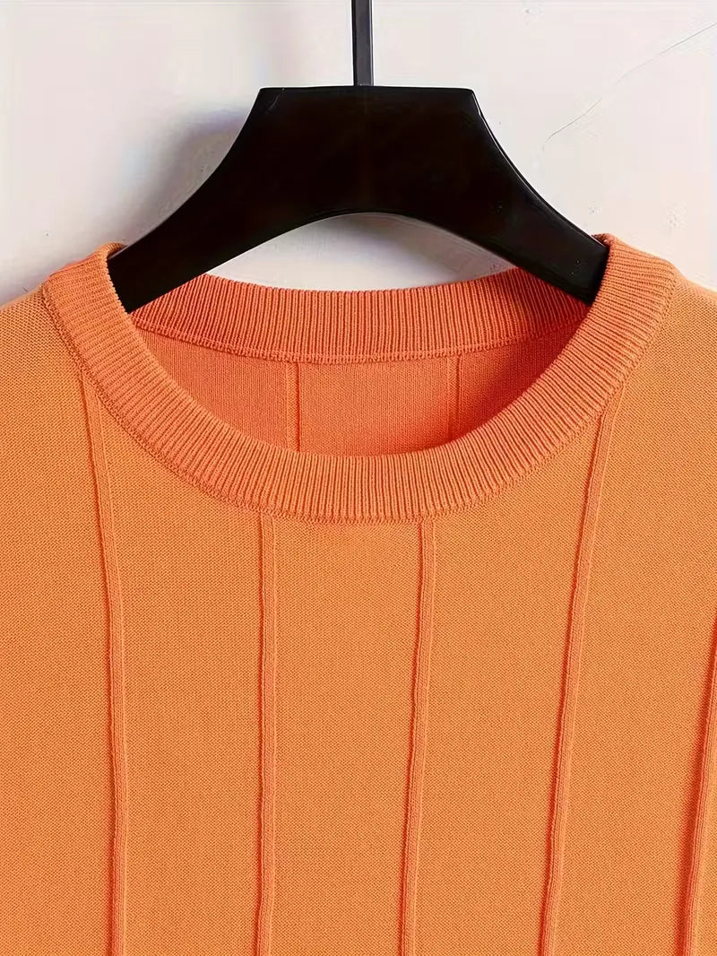 Short Sleeve Jumper with Vertical Rib Structure
