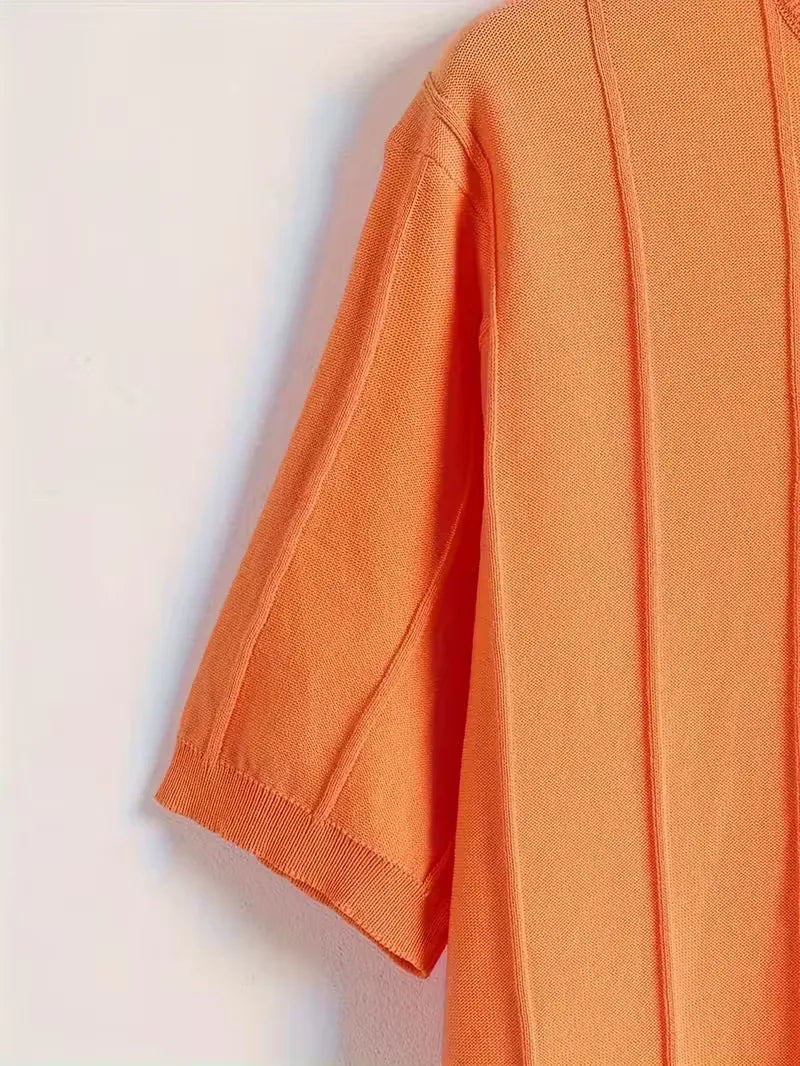 Short Sleeve Jumper with Vertical Rib Structure