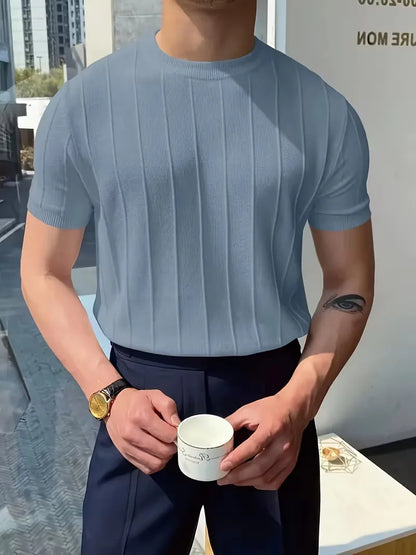 Short Sleeve Jumper with Vertical Rib Structure