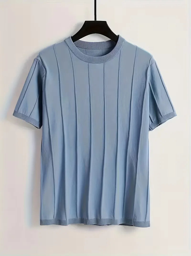 Short Sleeve Jumper with Vertical Rib Structure