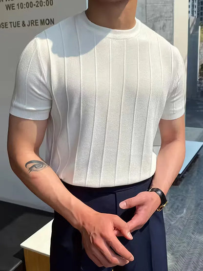 Short Sleeve Jumper with Vertical Rib Structure