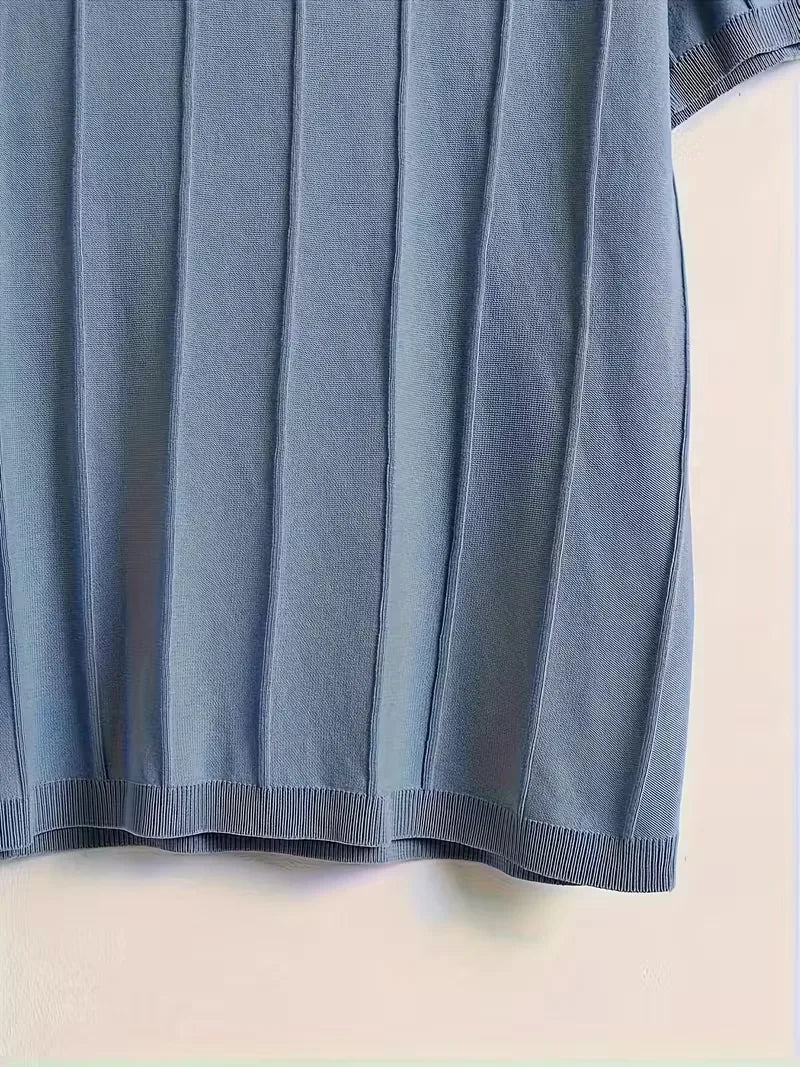 Short Sleeve Jumper with Vertical Rib Structure