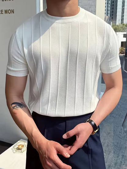 Short Sleeve Jumper with Vertical Rib Structure