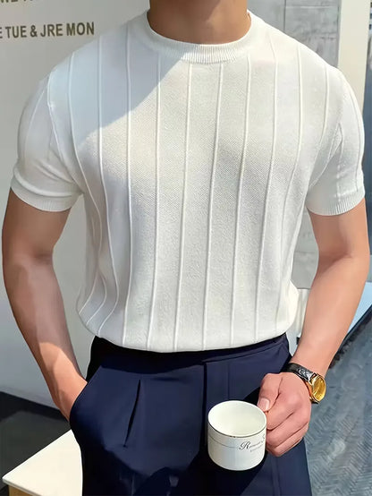 Short Sleeve Jumper with Vertical Rib Structure