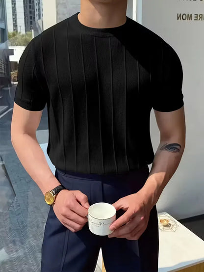 Short Sleeve Jumper with Vertical Rib Structure