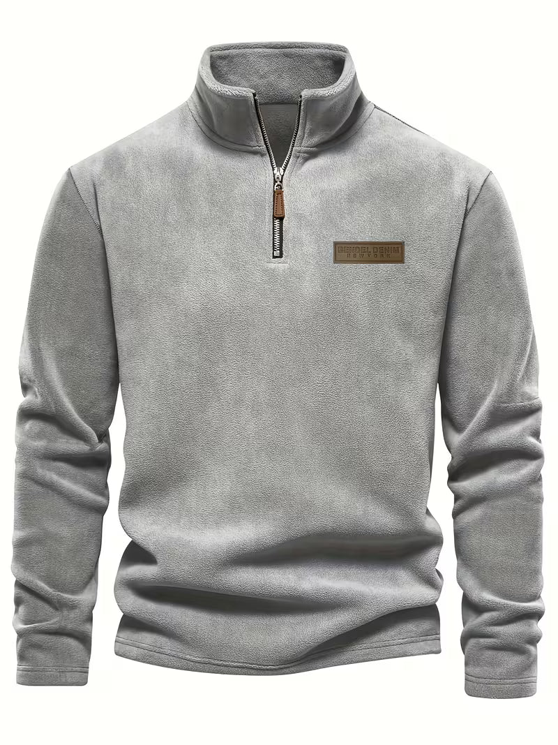 Sweater with Stand-Up Collar and Half-Zip