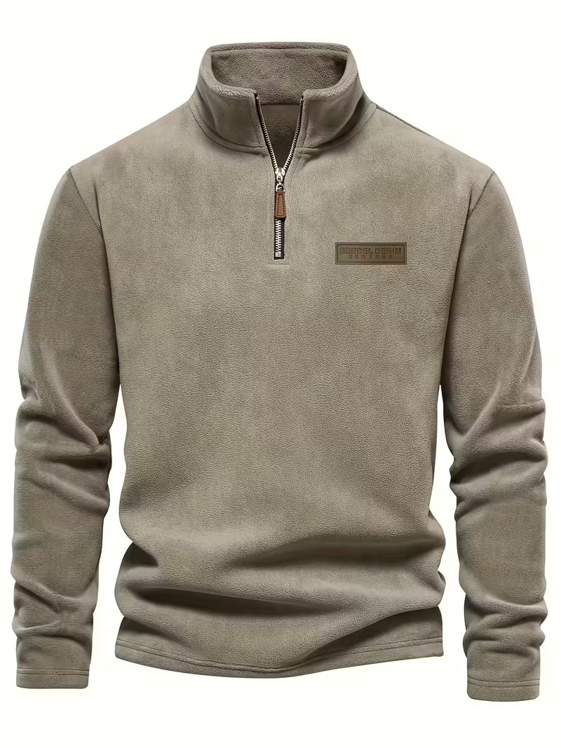 Sweater with Stand-Up Collar and Half-Zip