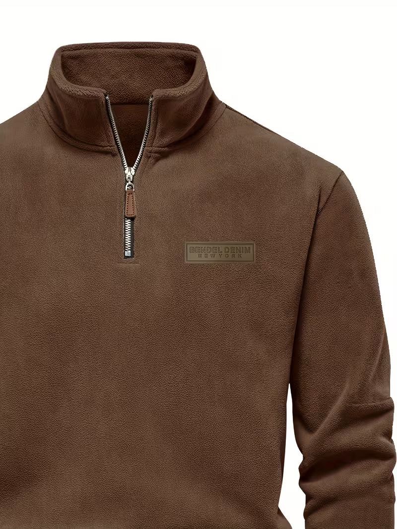 Sweater with Stand-Up Collar and Half-Zip