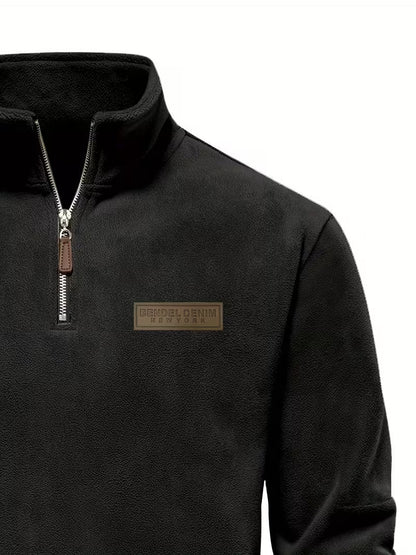 Sweater with Stand-Up Collar and Half-Zip