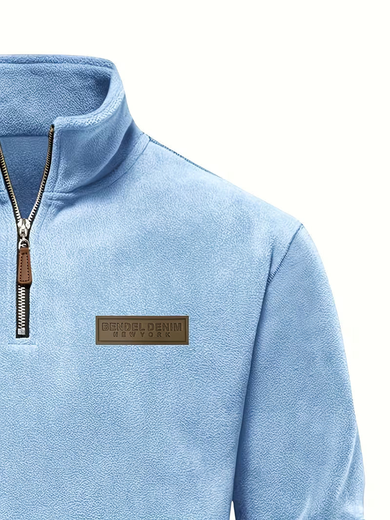 Sweater with Stand-Up Collar and Half-Zip