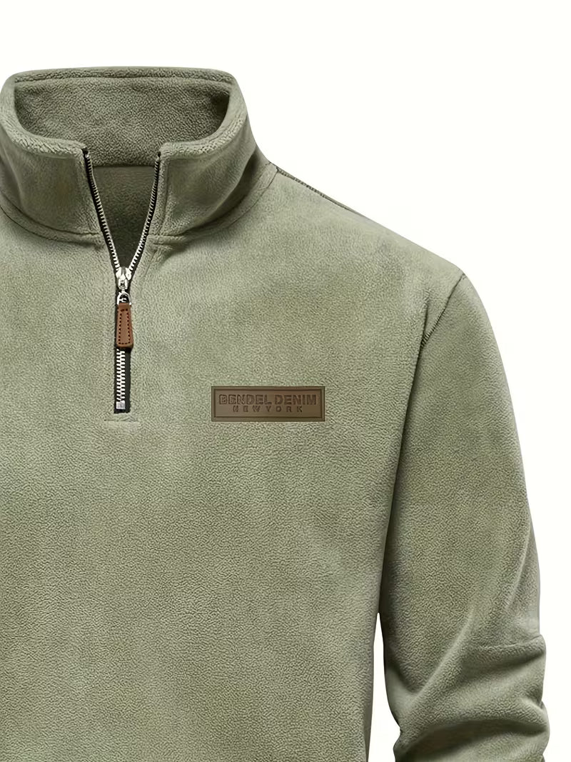 Sweater with Stand-Up Collar and Half-Zip