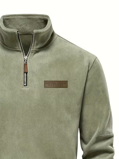 Sweater with Stand-Up Collar and Half-Zip