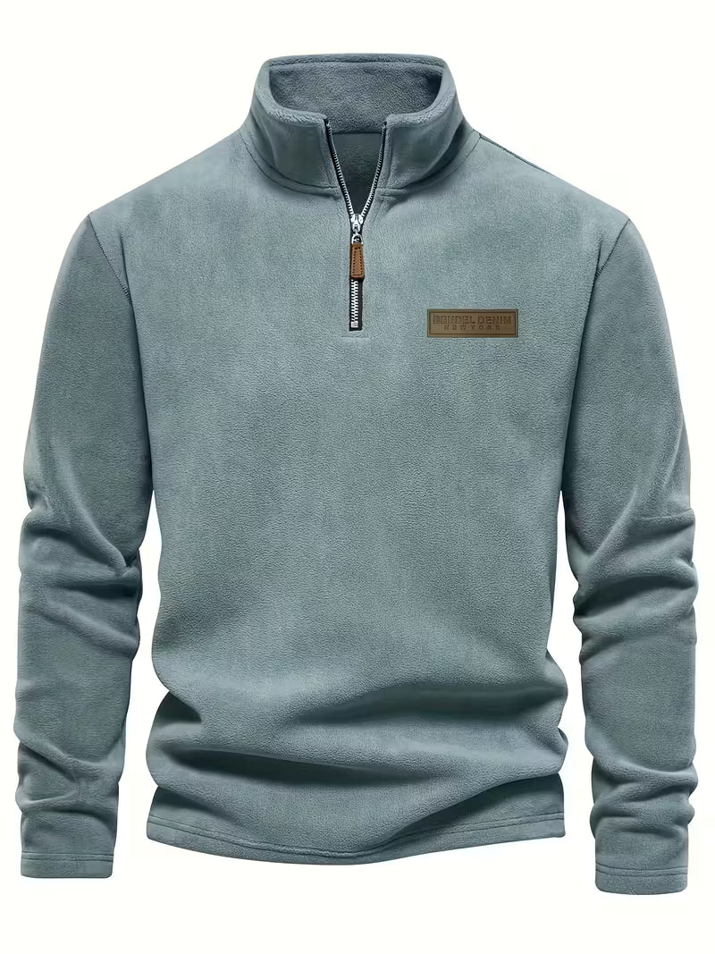 Sweater with Stand-Up Collar and Half-Zip
