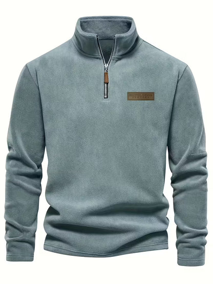 Sweater with Stand-Up Collar and Half-Zip