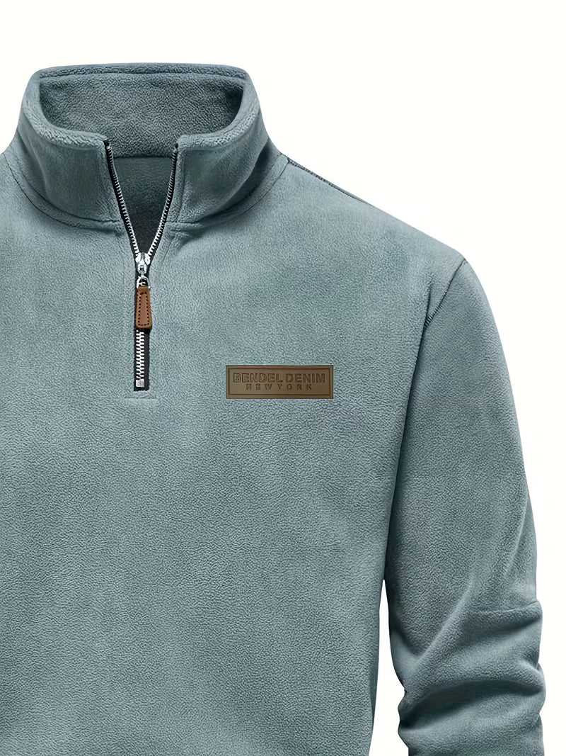 Sweater with Stand-Up Collar and Half-Zip