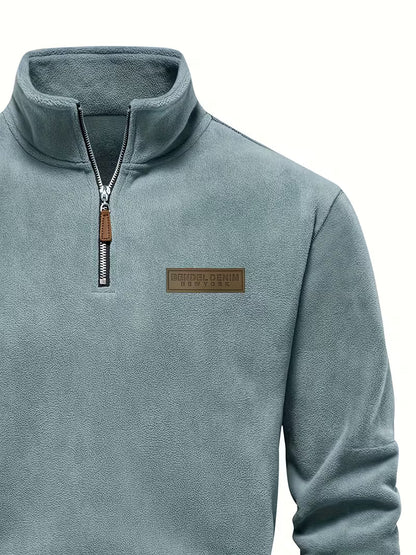 Sweater with Stand-Up Collar and Half-Zip