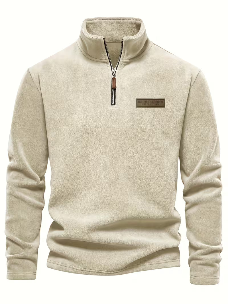 Sweater with Stand-Up Collar and Half-Zip