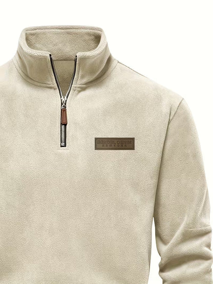 Sweater with Stand-Up Collar and Half-Zip
