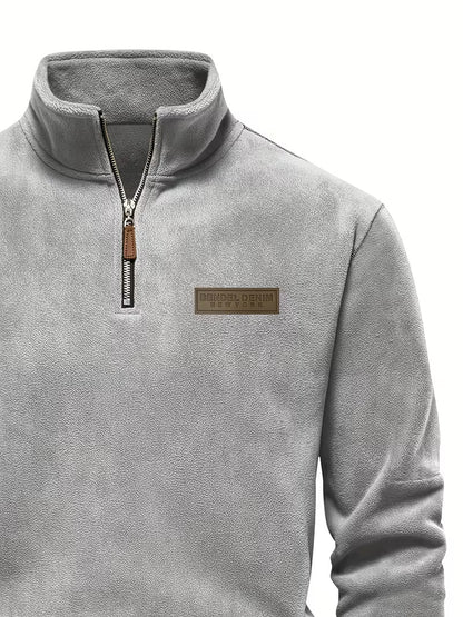 Sweater with Stand-Up Collar and Half-Zip